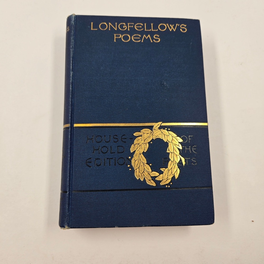 Antique Longfellow Poems Hardcover Book Houghton Mifflin 1897 Inscription Blue